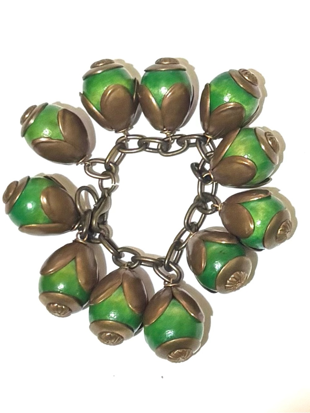 Vintage Green and Bronze Charm Bracelet